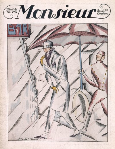Yağmurluklu adam, 'Monsieur' dergisinin ön kapağı, sayı 24, pub. Aralık 1921 (pochoir baskısı) by Andre de Roux
