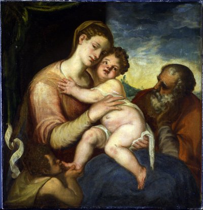 Vaftizci Yahya ile Kutsal Aile par Schiavone, Andrea (yaklaşık 1520-1582). Tuval üzerine yağlı boya, ebat : 98x93, , Prag Kalesi by Andrea Schiavone