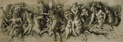 Battle of the Sea Gods (pen & brown ink on paper) by Andrea (workshop of) Mantegna