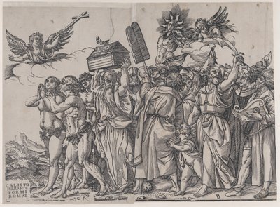 Bölüm A: Sol üstte haç tutan bir melek, aşağıda Adem ve Havva, The Triumph of..., 1836. by Andrea Andreani