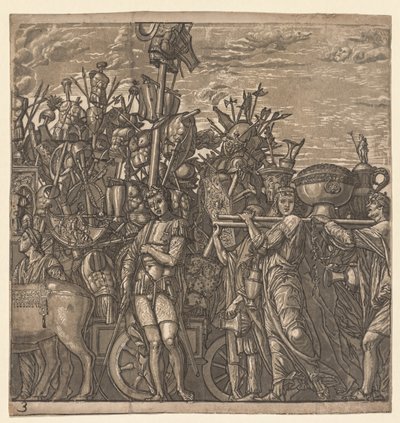 Julius Caesar'ın Zaferi: Savaş Kupalarıyla Yürüyen Askerler by Andrea Andreani