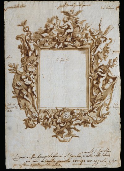 Alegorik çerçeve için ortogonal çizim, yaklaşık 1700, Andrea Brustolon (1662-1732), beyaz kağıt üzerine suluboya kalemi, İtalya by Andrea Brustolon