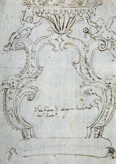 Sandalye arkası için eskiz, yaklaşık 1715, Andrea Brustolon (1662-1732), beyaz kağıt üzerine kurşun kalem ve tükenmez kalem, İtalya by Andrea Brustolon