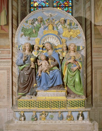 Madonna ve Çocuk Tahtta, Medici Şapeli mihrabı (kalay sırlı toprak kap) by Andrea Della Robbia