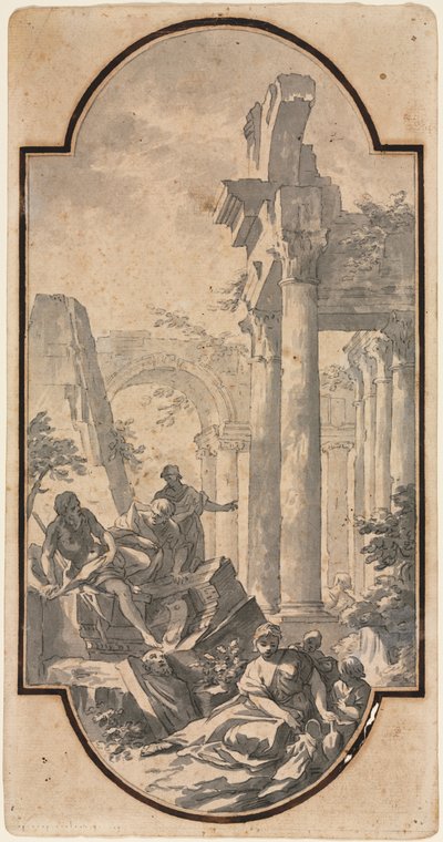 Korint Tapınağı Harabelerinin Yakınındaki Figürler (recto) by Andrea Locatelli