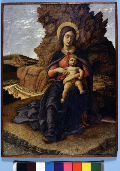 Andrea Mantegna, “Ocakların Bakiresi”: Bakire ve Çocuk ve arka planda işçilerle taş ocakları, Uffizi Galerisi, Floransa by Andrea Mantegna