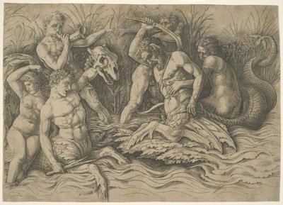 Deniz Tanrıları Savaşı: Bir Frizin Sağ Yarısı by Andrea Mantegna