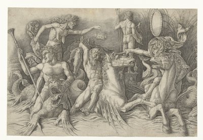 Deniz Tanrıları Savaşı, Kıskançlık (Invidia) Solda by Andrea Mantegna