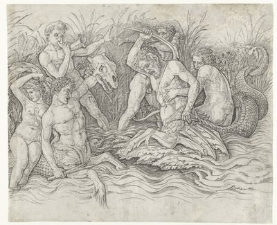 Sırtlarında nereidler olan tritonlar arasında savaş Deniz Tanrıları Savaşı by Andrea Mantegna
