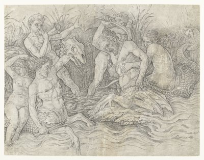 Sırtlarında Nereidlerle Tritonların Savaşı Deniz Tanrılarının Savaşı by Andrea Mantegna