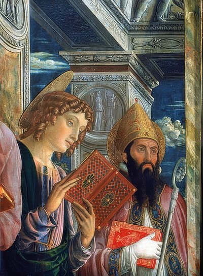 San Zeno Sunağı. Sol tarafın detayı. 1457-1460. Resimde Evangelist John ve Veronalı Zenon by Andrea Mantegna