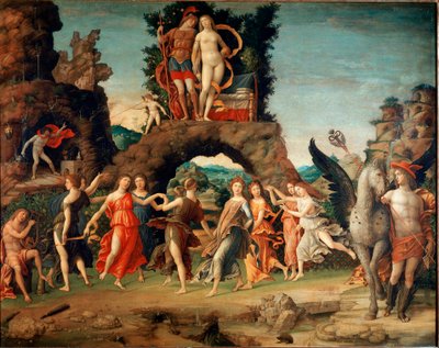 Parnassus (Apollon ve dokuzlar ilham perileri) (tuval üzerine tempera ve altın by Andrea Mantegna