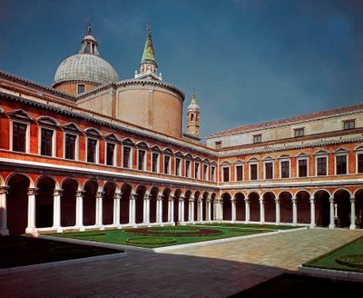 Rönesans mimarisi: Mimar Andrea di Pietro della Gondola dit Palladio (1508-1580) 1566 Venedik (Venezia), İtalya tarafından tasarlanan San Giorgio Maggiore (Aziz George the Major) kilisesinin manastırının görünümü by Andrea Palladio