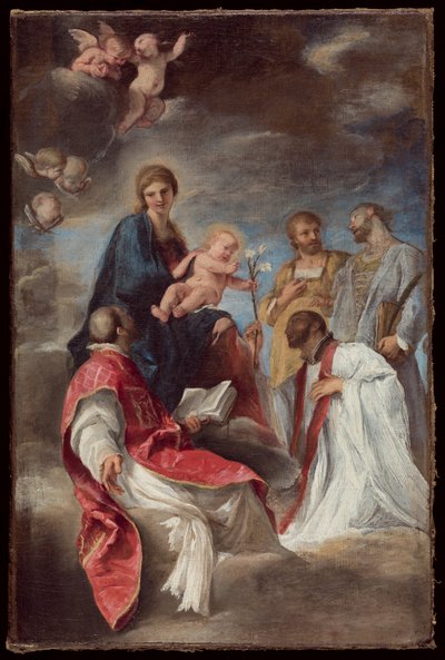 Loyola Azizleri Ignatius, Francis Xavier, Cosmas ve Damian ile Madonna ve Çocuk by Andrea Sacchi