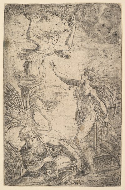 Sağda Apollon, solda Daphne