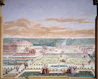 Bir villa ve hayali bahçenin perspektif çizimi, Andrea Urbani (1711-1798) tarafından Villa Pisani, Stra, Veneto