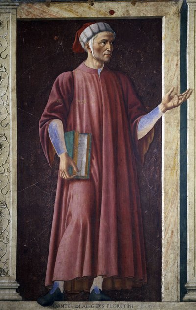 Ünlü erkek ve kadınlardan oluşan Villa Carducci serisinden Dante Alighieri, c.1450 (tuval üzerine yerleştirilmiş fresk) by Andrea del Castagno