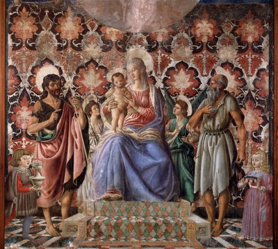 Aziz John Baptist ve başka bir aziz, iki melek ve Pazzi ailesinin iki çocuğu ile çocuklu bakire Andrea del Castagno (1421-1457) Floransa, Palazzo Pitti tarafından Fresco by Andrea del Castagno
