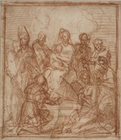 Enthroned Madonna, Çocuk ve sekiz aziz Kompozisyon çalışması, 1528 by Andrea del Sarto
