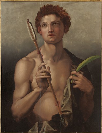 Sağ elinde bir ok ve sol elinde şehidin avucuyla Aziz Sebastian by Andrea del Sarto