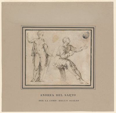 Klasik Pozda Çıplak Figür Çizimleri ve Oturan Figür by Andrea del Sarto