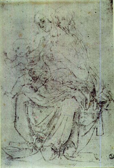 Bir Madonna ve Çocuğun Çalışması (kağıt üzerinde tebeşir) by Andrea del Verrocchio