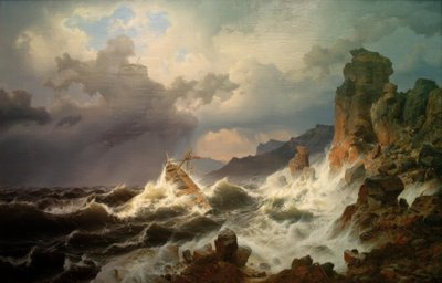 Norveç kıyısında bir deniz fırtınası by Andreas Achenbach