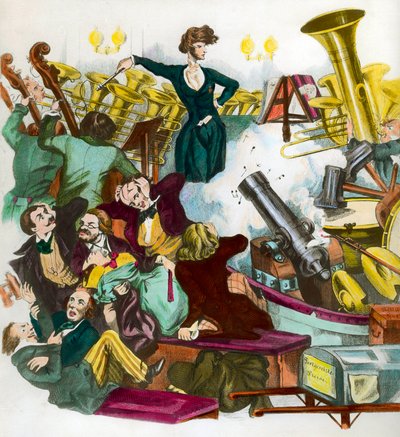 Bir orkestra yöneten Hector Berlioz (1803-1869) tarafından hiciv. Andreas Geiger tarafından hiciv baskısı by Andreas Geiger
