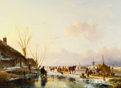 Donmuş Nehirde Bir Standın Yanındaki Patenciler, 1850 by Andreas Schelfhout