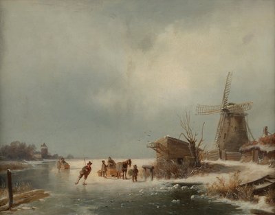 Buz patencileri ile kış manzarası by Andreas Schelfhout