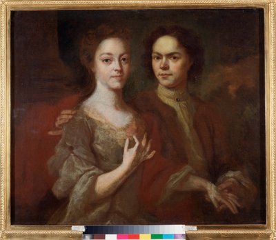 Karısı ile otoportre (Karısı ile Otoportre) - Resim Andrei Matveyevich Matveyev (Matveiev) (1701-1739), tuval üzerine yağlı boya, yaklaşık 1729 - Rus sanatı, 18. yüzyıl portresi - Devlet Rus Müzesi, Saint Petersburg by Andrei Matveyev