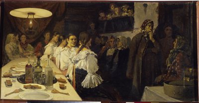 Novgorod Eyaletindeki Bir Kiliseden Gelin Çiftinin Dönüşünü Bekliyor. Andrei Petrovich Ryabushkin (Riabutchkin) (1861-1904) tarafından tablo, tuval üzerine yağlı boya by Andrei Petrovich Ryabushkin
