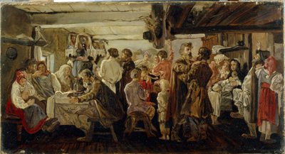 Tambov bölgesinde (Rusya) bir köylü düğünü. (Tambov Bölgesinde Köylü Düğünü). Andrei Petrovich Ryabushkin (Riaboutchkine) (1861-1904), tuval üzerine yağlı boya, 1880 dolayları. 19. yüzyıl Rus sanatı. Devlet Tretyakov Galerisi, Moskova. by Andrei Petrovich Ryabushkin