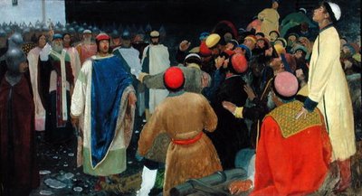 Kont Gleb, Novgorodian Meclisinde Bir Büyücüyü Öldürüyor by Andrei Petrovitch Rjabuschkin