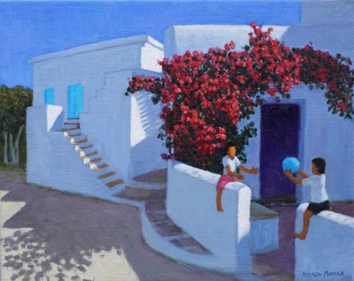 Top oyunu, Samos, Yunanistan, 2022 (tuval üzerine yağlıboya) by Andrew Macara
