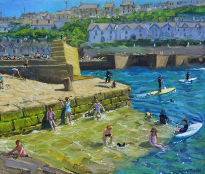 Limanda eğlence, Porthleven, Cornwall, 2021 (tuval üzerine yağlı boya) by Andrew Macara