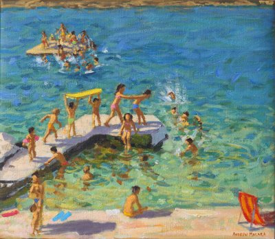 Denizde eğlence, Rovinj, Hırvatistan, 2019 (tuval üzerine yağlı boya) by Andrew Macara