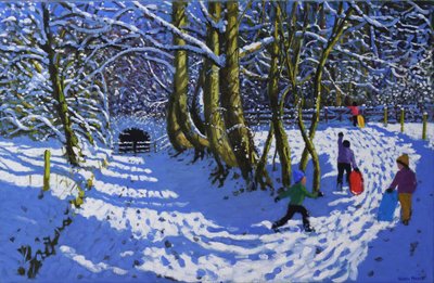Kızakla kayma, Calke Manastırı, 2021 (tuval üzerine yağlı boya) by Andrew Macara