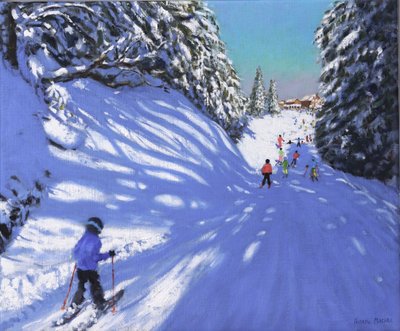 Kayak, Samoens, Grand Massif, Fransa, 2021 (tuval üzerine yağlı boya) by Andrew Macara