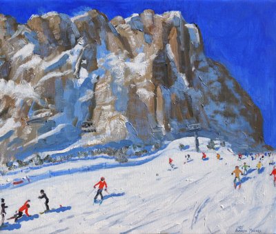 Dağdan aşağı kayak yapmak, Selva Gardena, (tuval üzerine yağlı boya) by Andrew Macara
