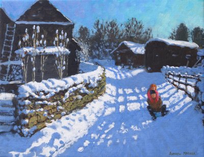 Dovedale ve Thorpe yakınlarındaki Wintercroft Lane yakınında kızak. Ashbourne, 2021 (tuval üzerine yağlıboya) by Andrew Macara