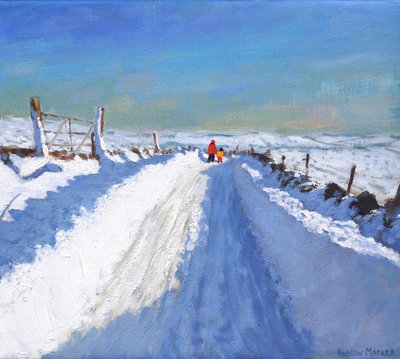 Kar küreme yolu, Derbyshire Peak District,2019,(tuval üzerine yağlı boya) by Andrew Macara