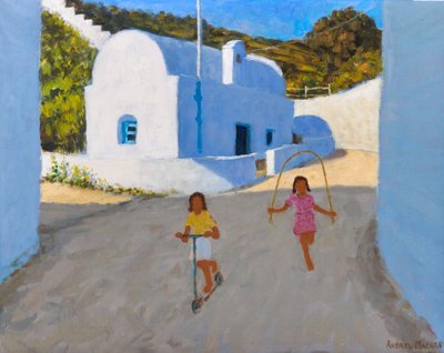 İki kız, Klima, Milos, 2022 (tuval üzerine yağlı boya) by Andrew Macara