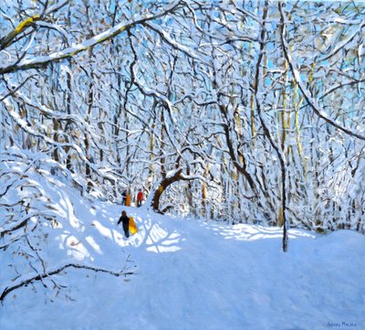 Sarı ve turuncu kızaklar, Allestree Park, Derby. 36x40,2018, by Andrew Macara