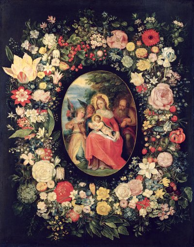 Çiçeklerden Bir Çelenkle Çerçeveli Kutsal Aile, by Andries Daniels or Danielsz
