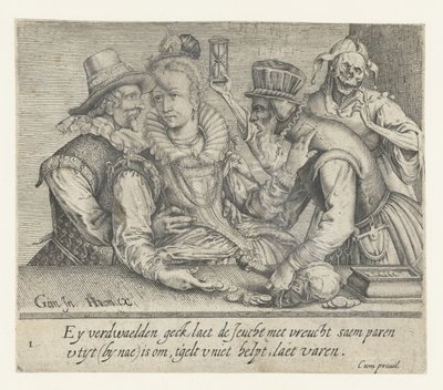 Yaşlı bir adam genç bir kadının aşkını satın almaya çalışır. Eşitsiz Aşk (dizi adı) by Andries Jacobsz. Stock (possibly)
