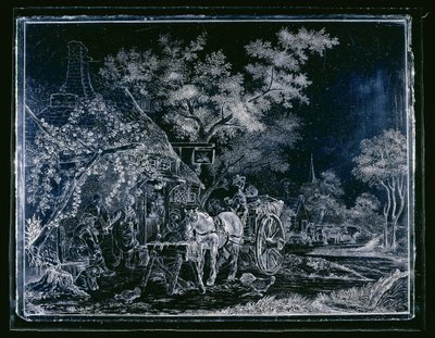 Atlı ve arabalı pencere ve bir han için bazı rakamlar by Andries Melort