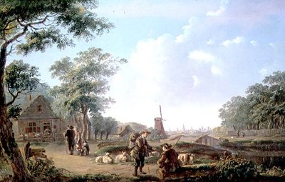 Hollandalı bir Kasabanın eteklerinde rustik figürler by Andries Vermeulen