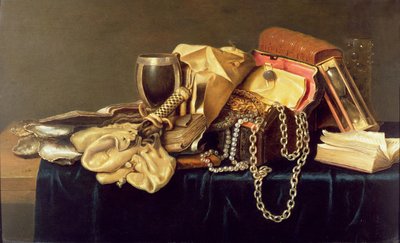 Natürmort Bir Mücevher Tabutu, Kitaplar ve İstiridye by Andries Vermeulen