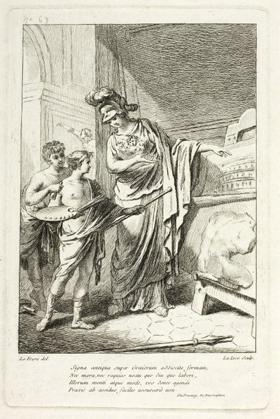 Minerva Genç Bir Sanatçıyı Öğretiyor, Mariette tarafından hazırlanan Katalog tarihi du Kabine için illüstrasyon by Ange Laurent de Lalive de Jully